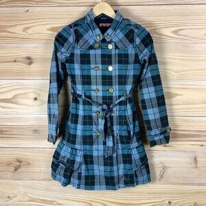 Y2k Juicy Couture Dress Teen 14 Blue Plaid Double Breasted Gold Button Mini Read